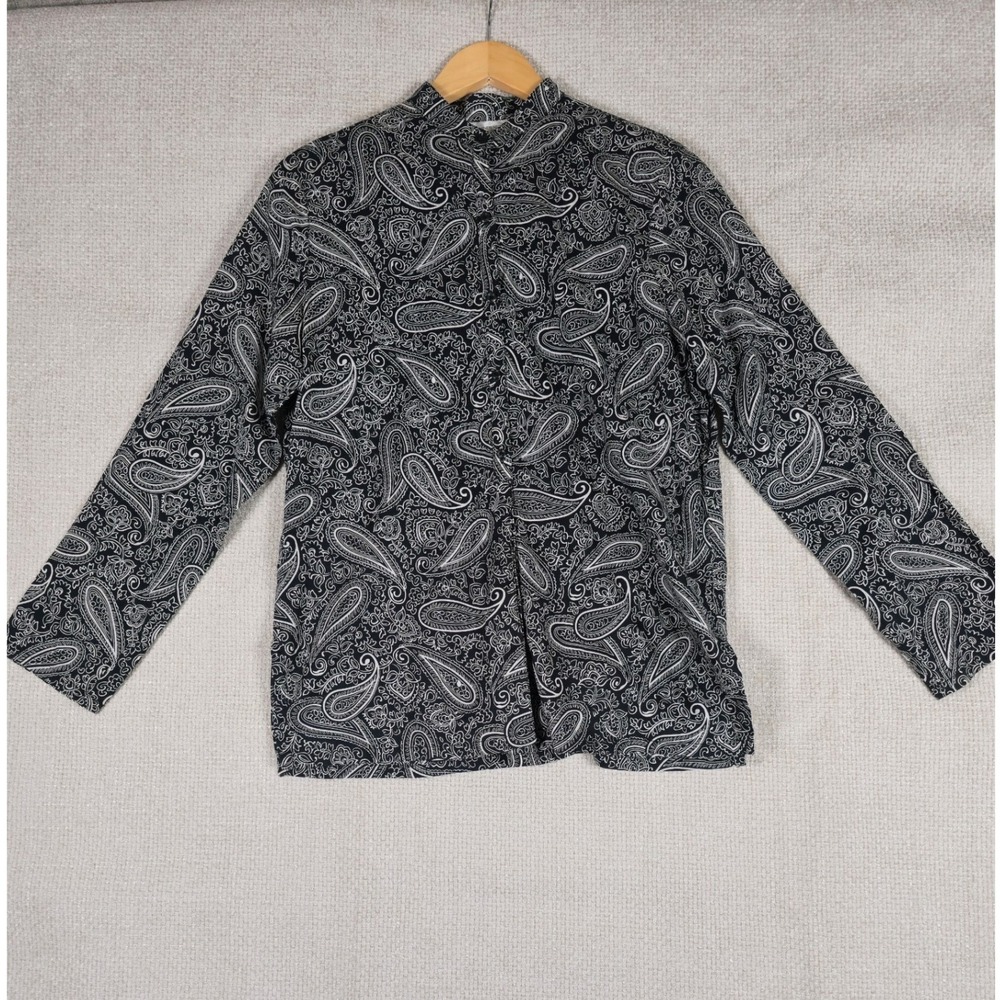 Jones New York Sport Womens Black White Paisley Print Button Front Shirt Size M